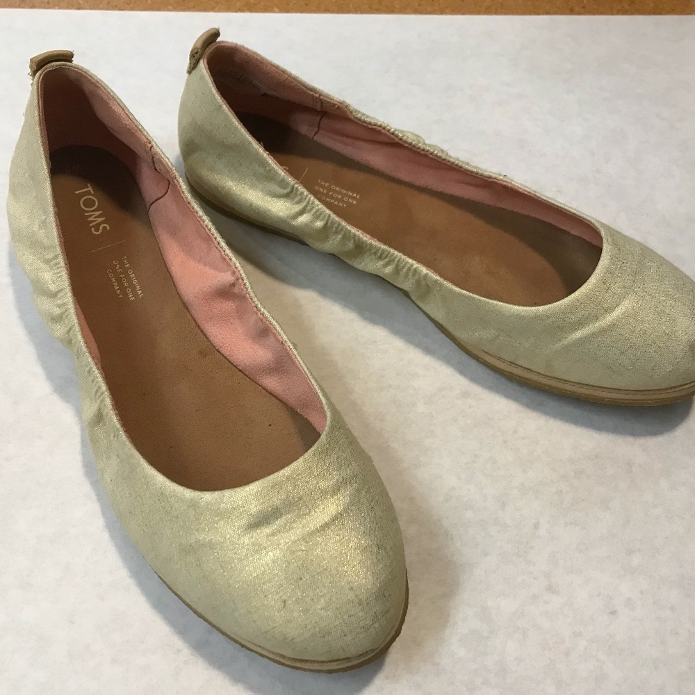 TOM'S OLIVIA NATURAL SHIMMER CANVAS FLATS